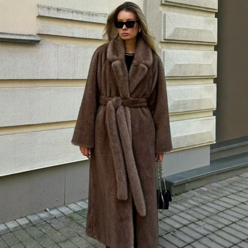 Autumn and Winter Mink Fur Coat, Long Style, Fashionable Faux Fur Jacket for Women, with Suit Collar and Belt, Eco-Friendly Fur Top Autumn and Winter Mink Fur Coat, Long Style, Fashionable Faux Fur Jacket for Women, with Suit Collar and Belt, Eco-Friendly Fur Top