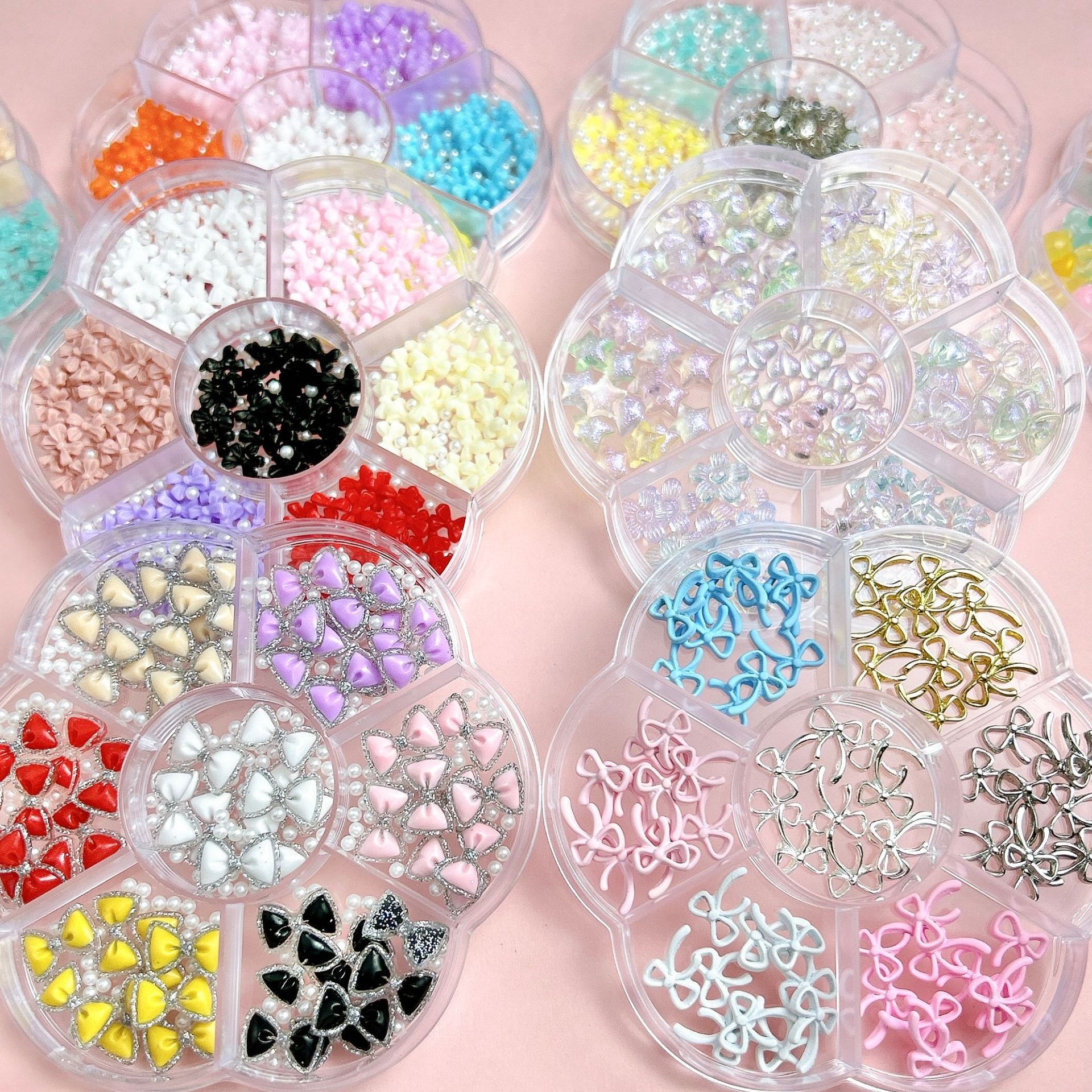 30g Weight Nail Decoration Accessories Nail Supplies 1 Set Quantity Resin Material Bow Knot Pattern Simple Style Style 7-Grid Mixed Bow Pearl Nail Beauty Ornament Girl's  Style Mini Small Bow Tie Nail Material Package Box 3