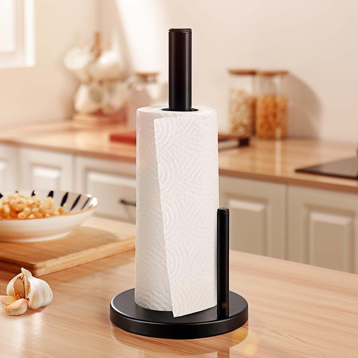 Transfronterizos mate negro toallas de cocina sin perforación escritorio vertical estante de papel de papel de escritorio estante de almacenamiento de papel de limpieza