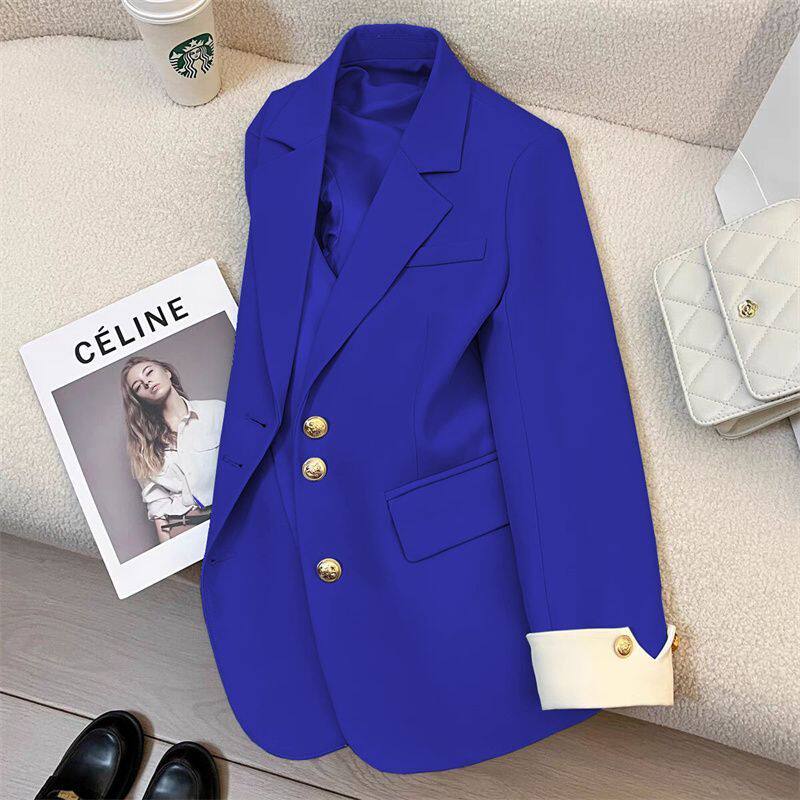 Áo blazer vest nữ thiết kế cao cấp dáng suông, tay dài, cổ vest, phối màu, phong cách Hàn Quốc — Khoai môn tím, gừng vàng, màu xanh ngọc lục bảo, màu xanh nhạt chi tiết 18