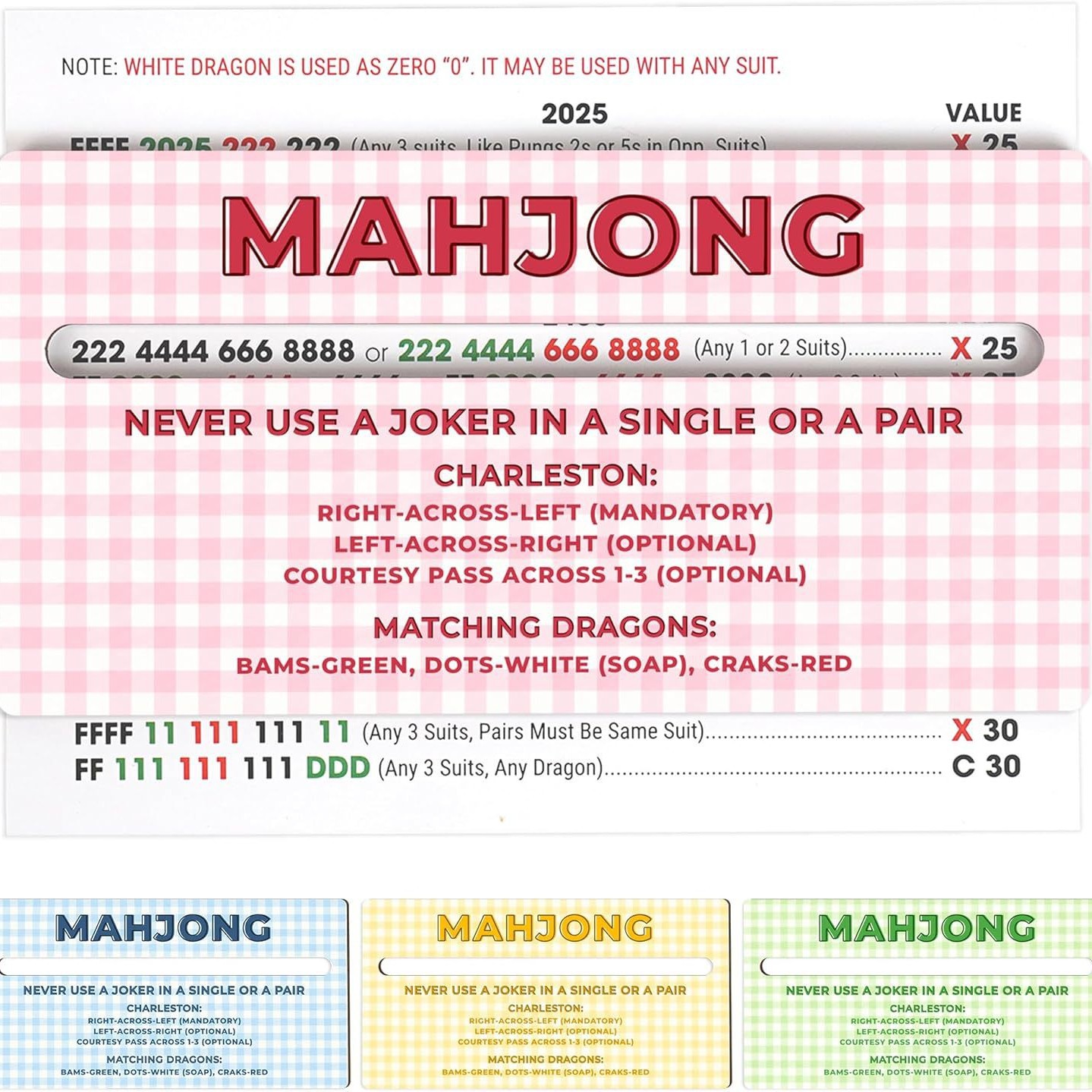 Cross-border bestseller: 4-piece set of mahjong route finding cards, printed American-style NMJL mahjong comparison cards, rule reader