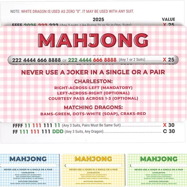 Cross-border bestseller: 4-piece set of mahjong route finding cards, printed American-style NMJL mahjong comparison cards, rule reader