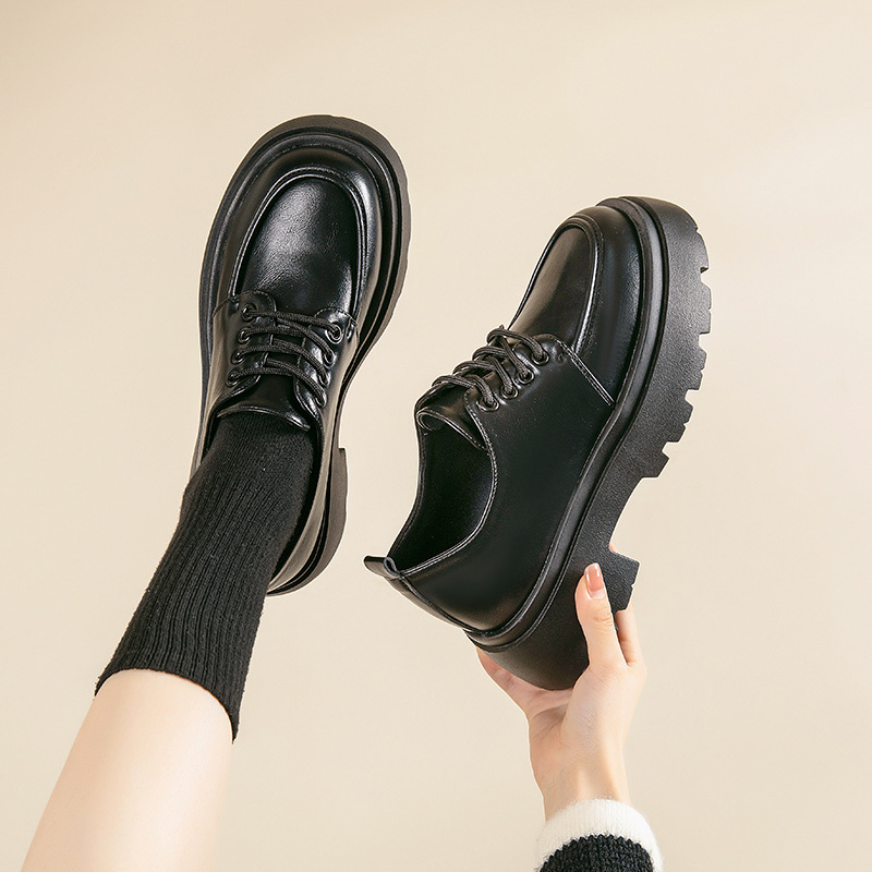 Zapatos de cuero pequeños estilo británico Augu Shiden para mujer, nuevos mocasines de plataforma con suela gruesa de moda para otoño e invierno 2025