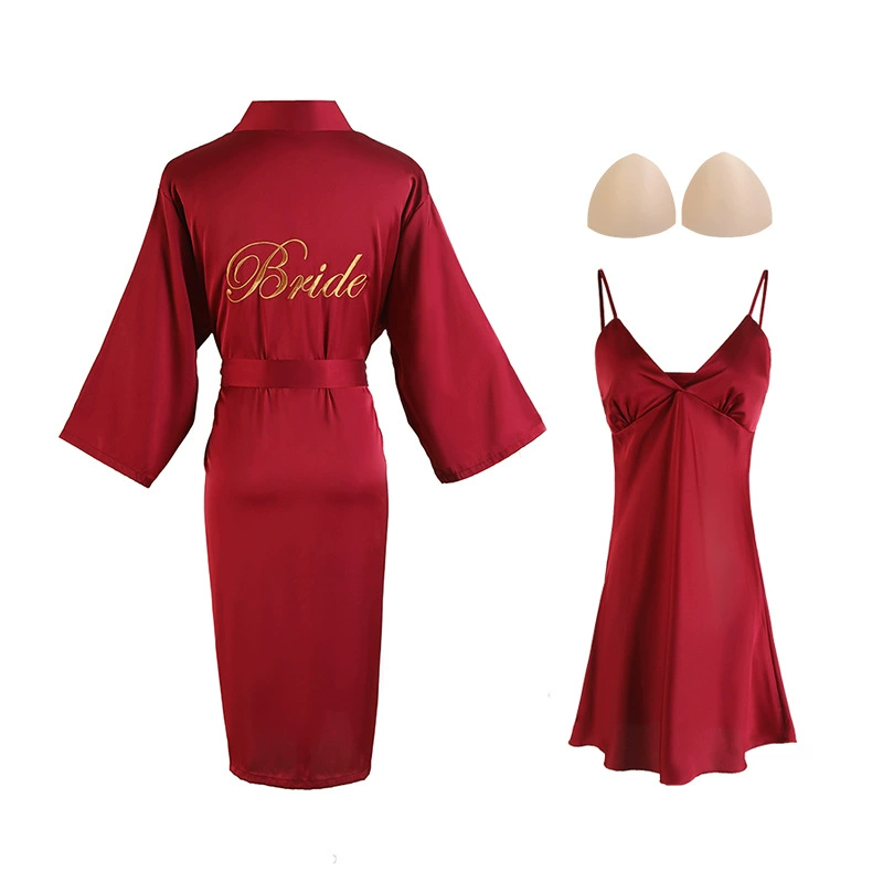 Bribe невеста утренний халат леди весенняя и летняя свадебная фотосессия подружки невесты группа высокого класса ледяной шелк атласный вышитый халат