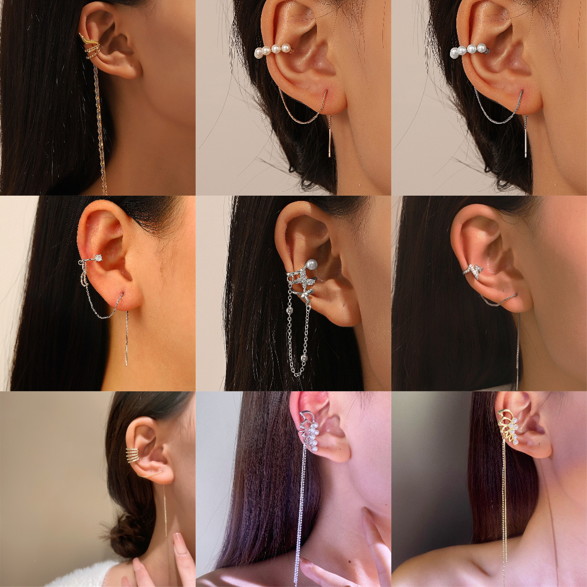 Europa y América ins simple clip de oreja de elfo sin orejas perforadas diseño de nicho de temperamento de moda borla de cadena larga clip de hueso de oreja