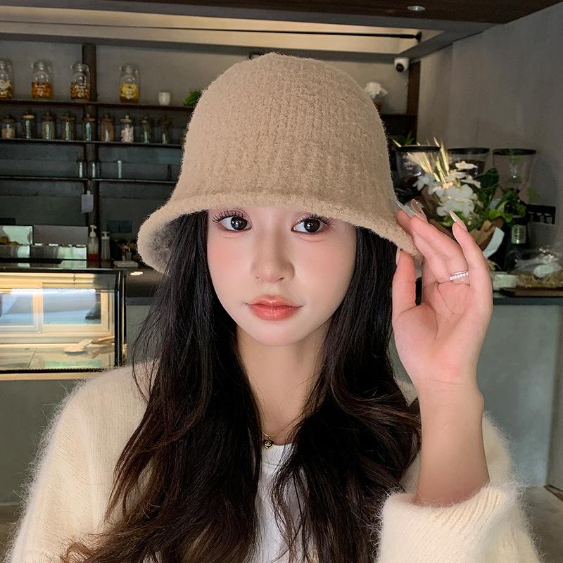 帽子女冬季日系简约渔夫帽百搭显脸小保暖针织盆帽素颜遮脸水桶帽|undefined