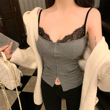 【月销10万】高级感蕾丝拼接吊带背心夏季韩版设计感开叉修身上衣