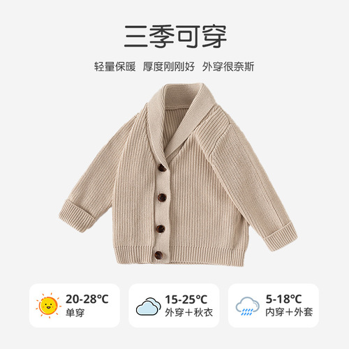 Korean-style crew neck knitted pure cotton children's outerwear top autumn and winter A-class infant sweater cardigan cool boy sweater
