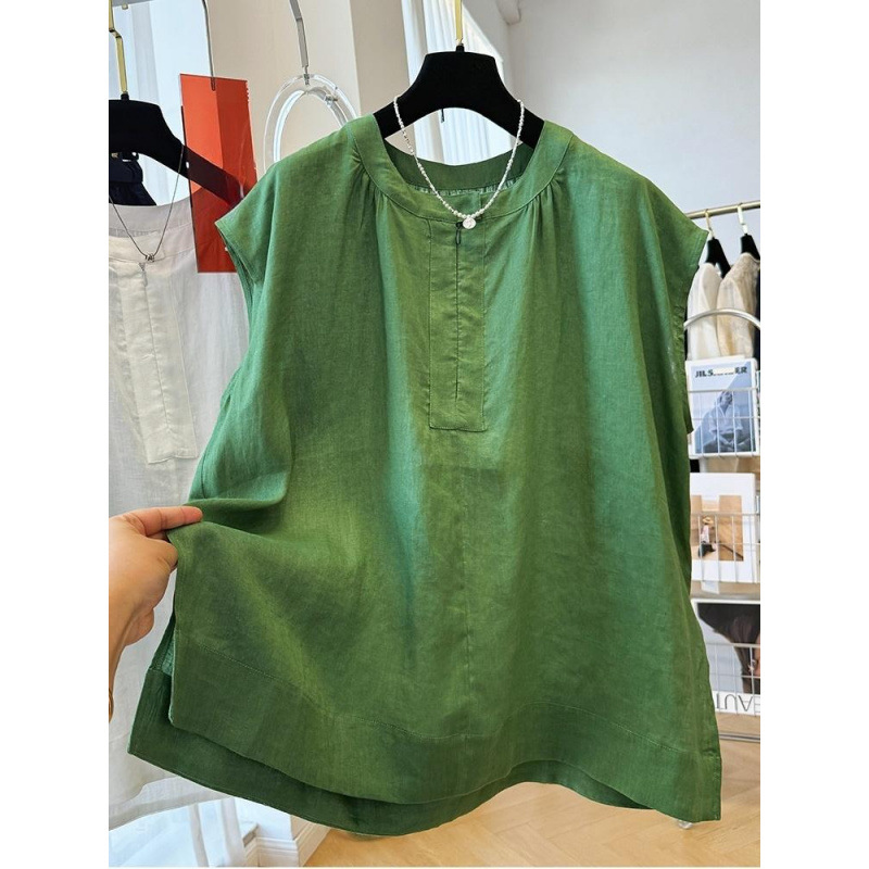 Summer elegant thin shirt with a round collar