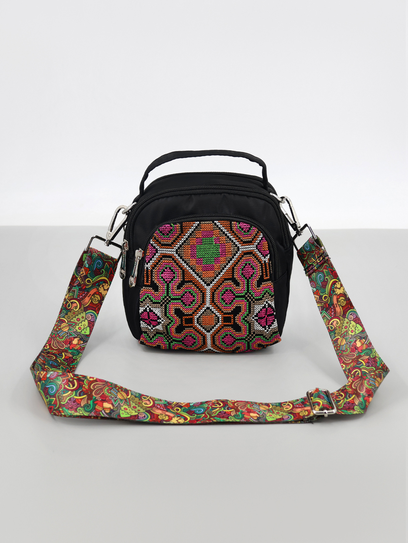 Ethnic nylon shoulder bag