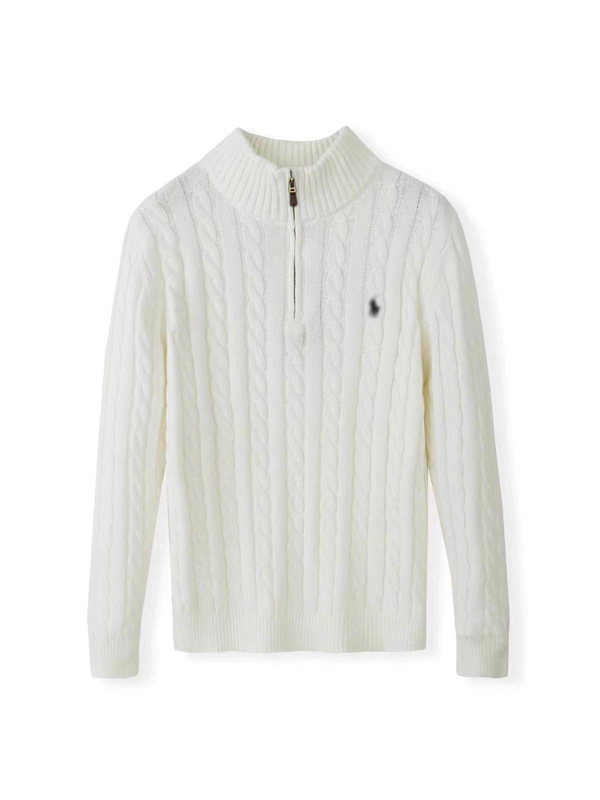 Men's slim-fit, half-high collar, zip-up, long-sleeve knit sweater for winter, polo-style pullover, thickened cable-knit sweater for outerwear