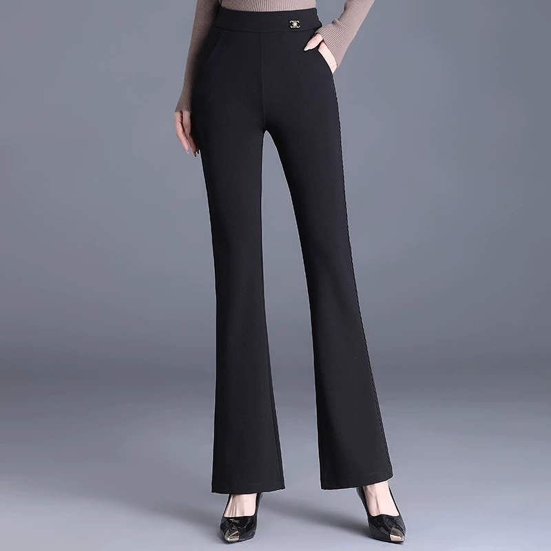 Черные расклешенные брюки для женщин Весна и осень Новые свободные модные брюки для мам Маленькие брючные Брюки прямые расклешенные брюки