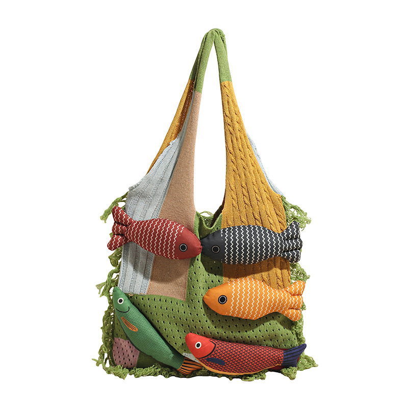 Bolso Tote de diseño de nicho 2025 nuevo bolso de mujer bolso de punto de estilo perezoso muchos bolsos de hombro de gran capacidad de pescado