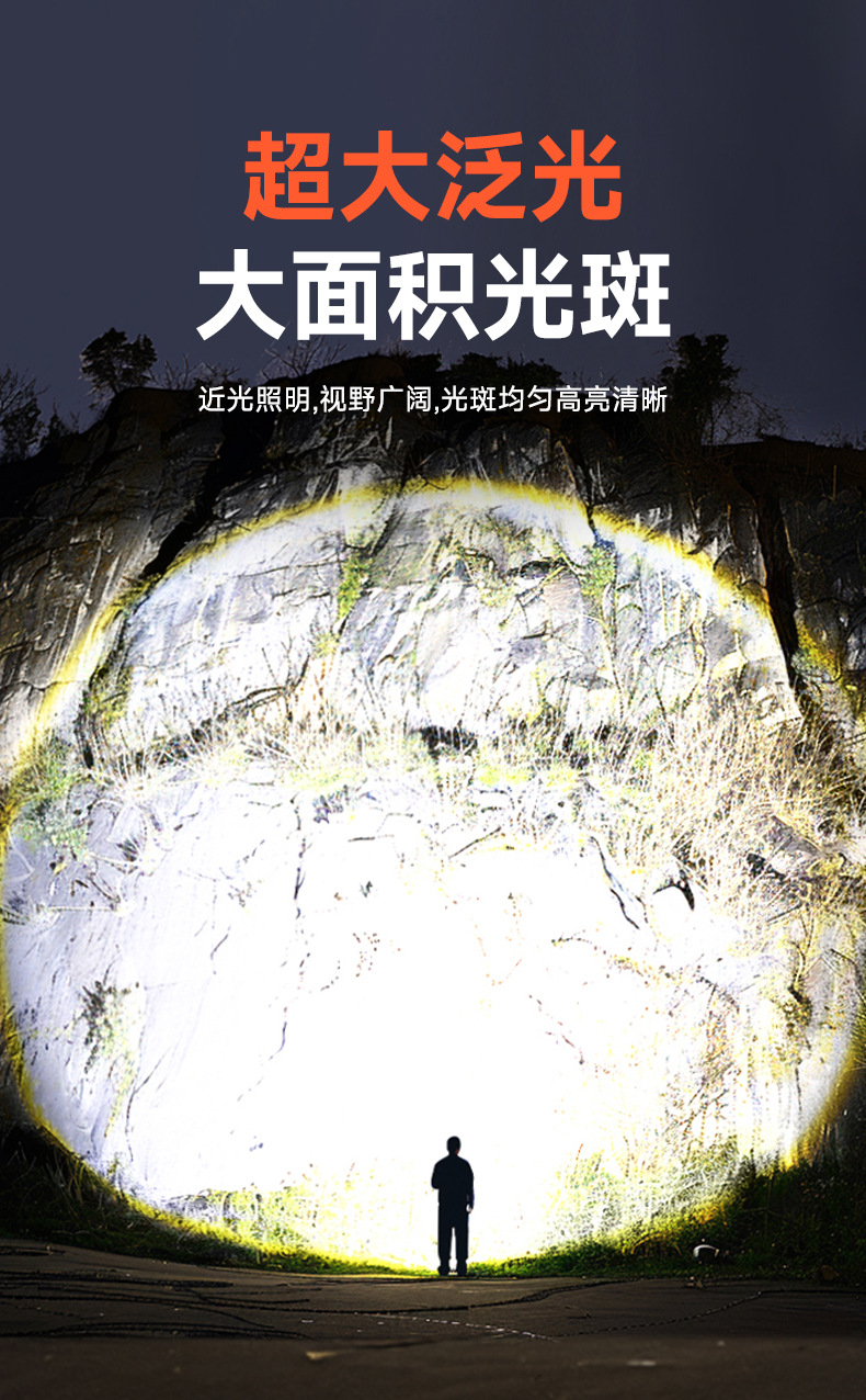 Flashlight, Small, Portable, Strong Light, Rechargeable, Focused, Ultra-Bright, Outdoor Mountaineering, Household, Telescopic, Large Capacity