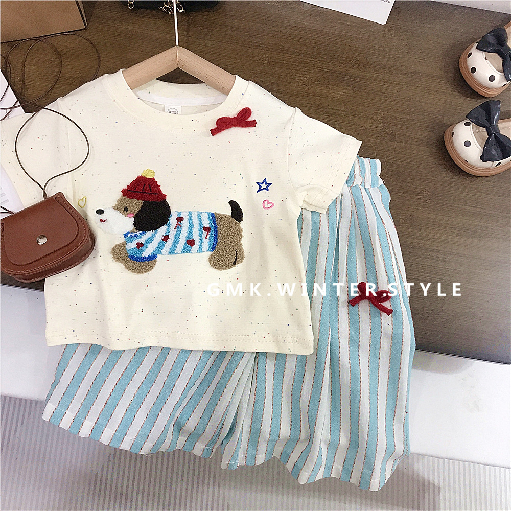 Girls summer suit new children's clothing baby short sleeve jacket summer thin children's clothes two-piece foreign trade