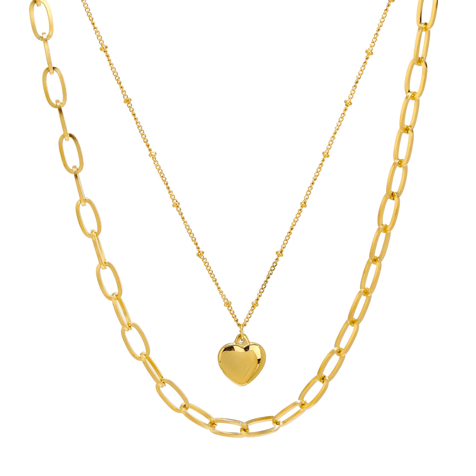 Retro Heart Shape Titanium Steel Plating Layered Necklaces 1 Piece