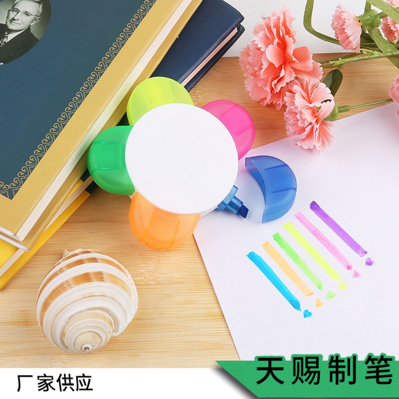 Ningbo comerciantes suministro de cinco colores girasol oblicua fluorescente pluma multicolor logotipo al por mayor rotulador