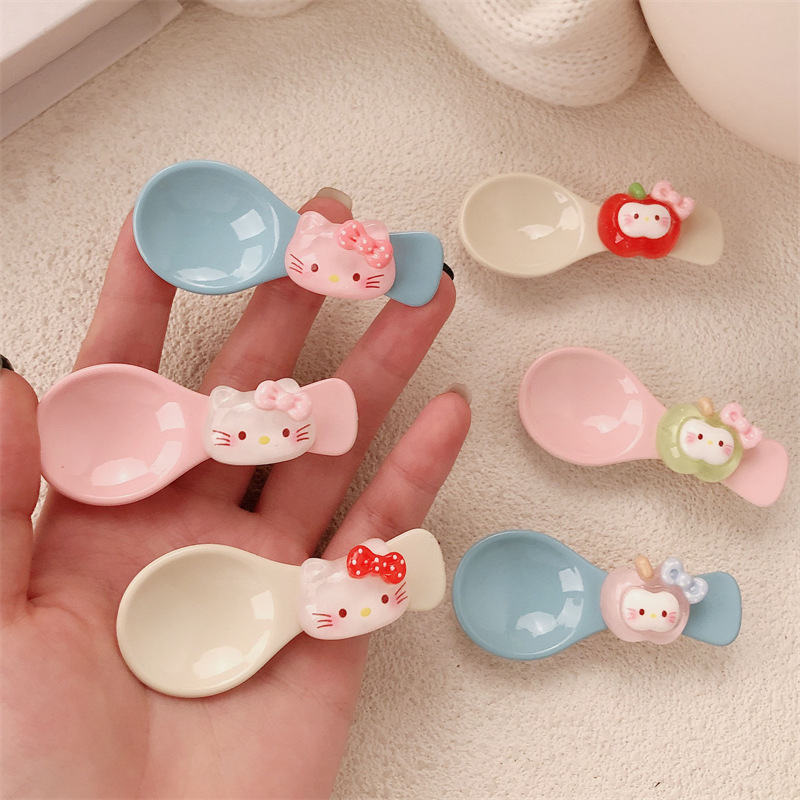 Creative Cute Kitten Apple Spoon Duckbill Hairpin Sweet Girly Bangs Side Clip Hair Accessory