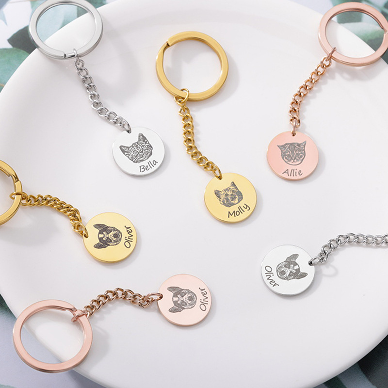 Pet cat dog hamster bird head photo keychain lettering cute car pendant couple commemorative gift