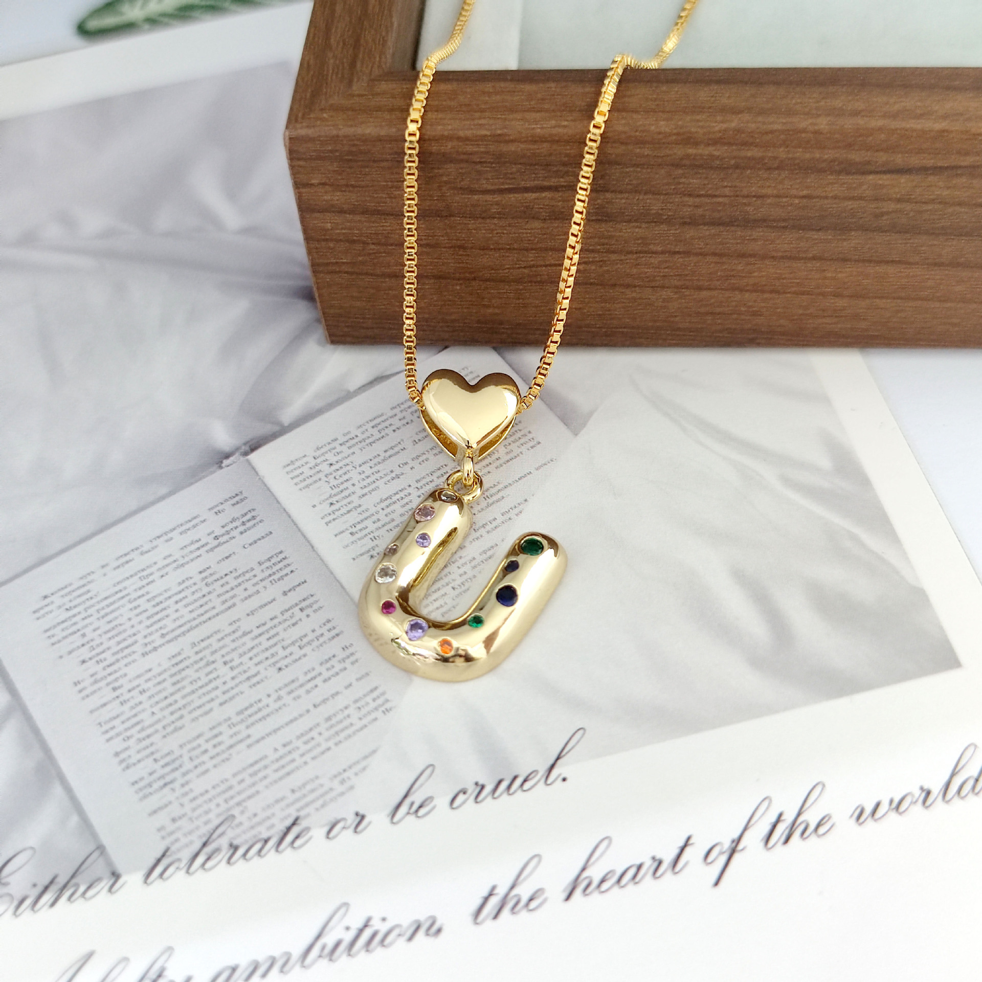 12g Weight Copper Pendant Material Zircon Inlay Material Pendant Necklace Classification Copper Chain Material 1 Piece Quantity Holiday, Daily Occasion Copper Material Letter, Heart Shape Pattern Women's Gender Inlay Design Simple Style Style Copper Inlay Letter Heart Shape Zircon Pendant Necklace 23