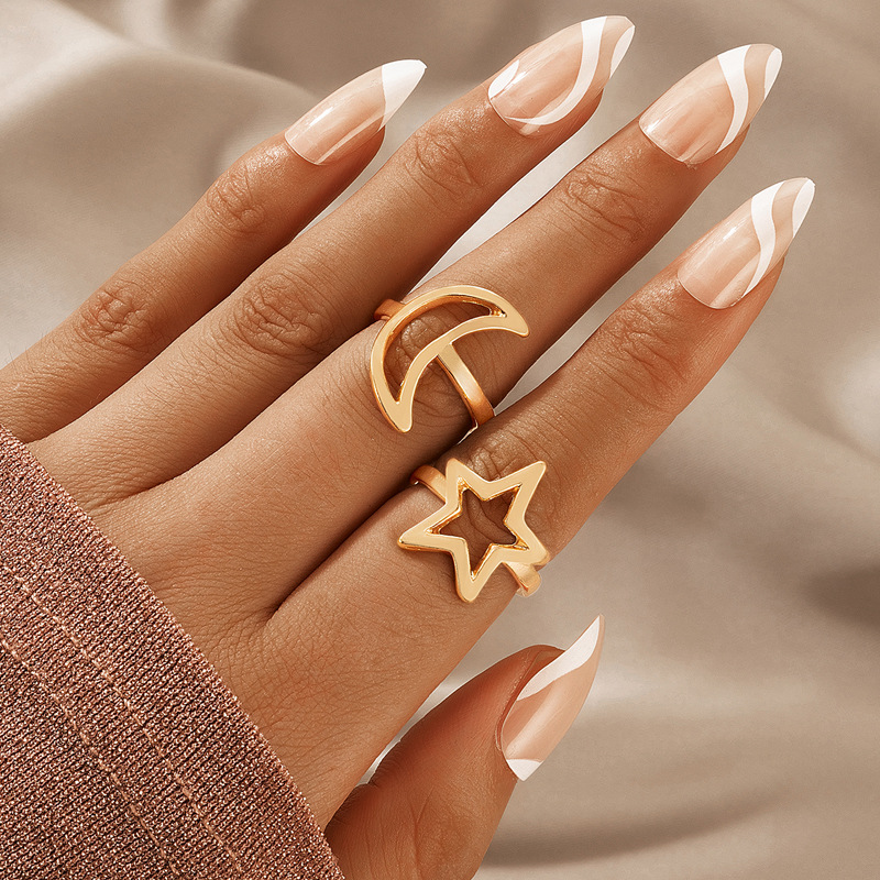 European And American Cross-border Star And Moon Hollow Two-piece Geometric Irregular Ring Set Combination display picture 2