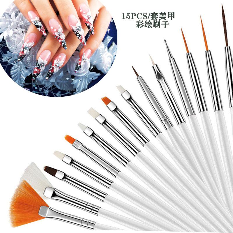 Manicura multiusos cepillo traje 15 piezas pintura pluma talla pluma fototerapia conjunto completo de plástico varilla de uñas cepillo al por mayor