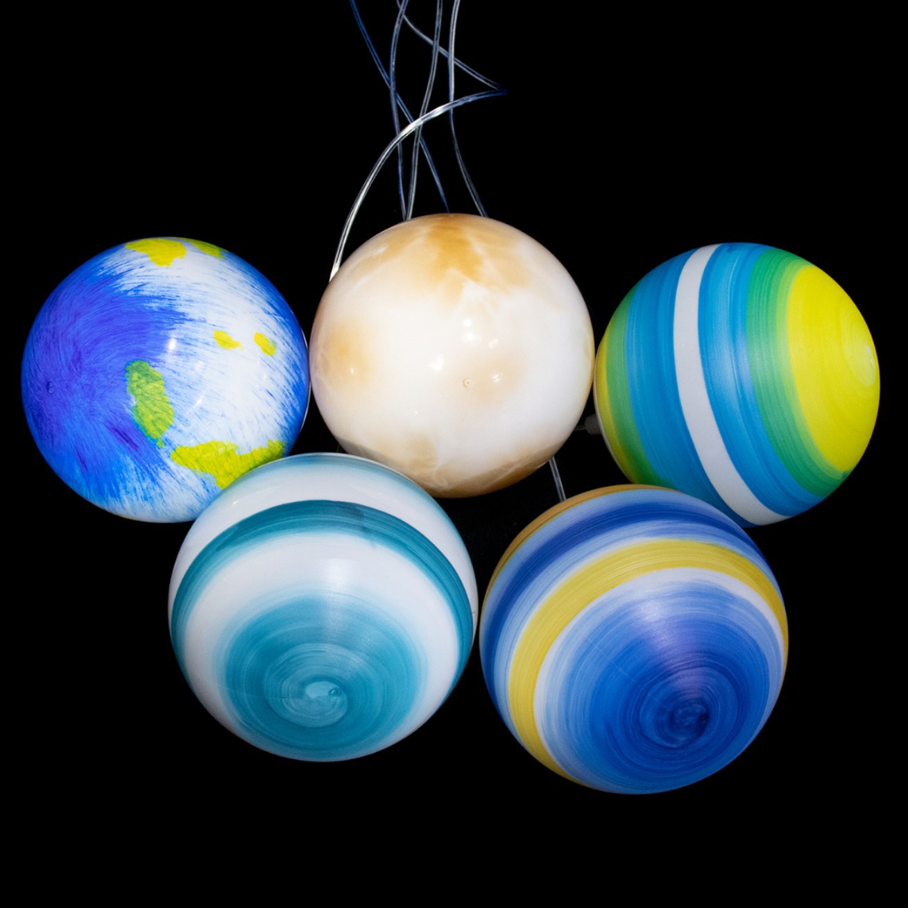 Decoración de boda prop luminoso cinco cabezas vagabundo planeta estrella lámpara de ventana del centro comercial colgante techo decoración lámpara led