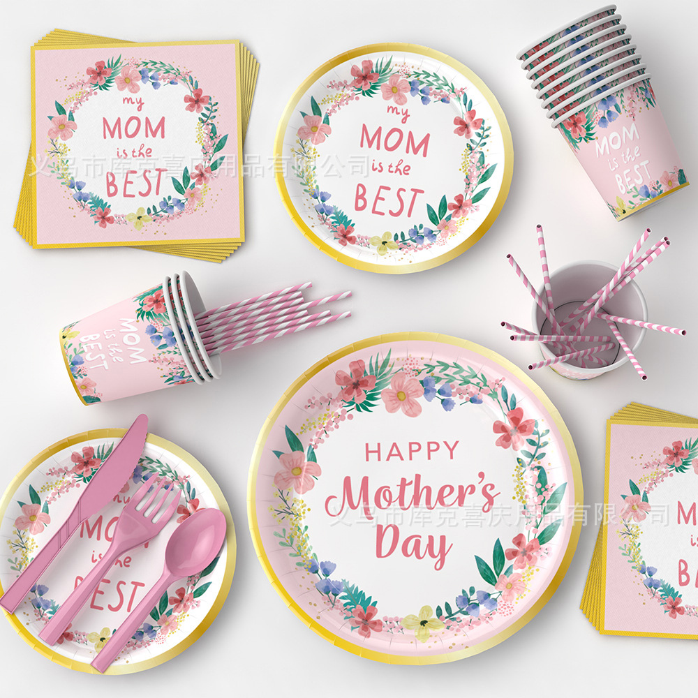 Nuevo Día DE LA Madre tema de la flor del partido decoración suministros Día DE LA Madre tire de la bandera bandeja de papel cubierta de la decoración del tejido