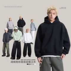 CATTEEアメリカ式重ポンドcleanfitフード付きの男性と女性の春のレトロな純色の基礎モデルのカップルコート