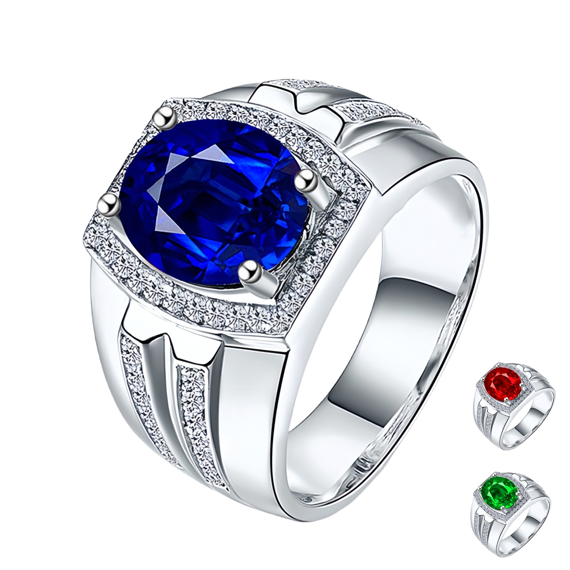 wish Hot Sold to Diamond Blue Diamond Men's Ring Myanmar Natural Sapphire Ring Plated with 18K Gold Inlay Popular Ring