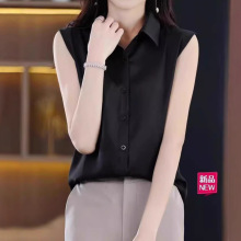 春夏新款高档设计感无袖背心雪纺衬衫上衣女翻领秋冬百搭外穿内搭