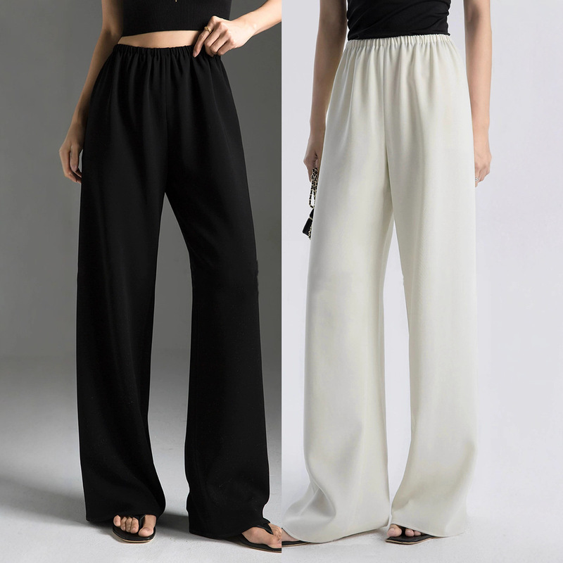 [Ready Stock] Japan Imported Triacetate Blended Row Series Gala Pants One-Piece Cut Elastic Waist Wide Legs