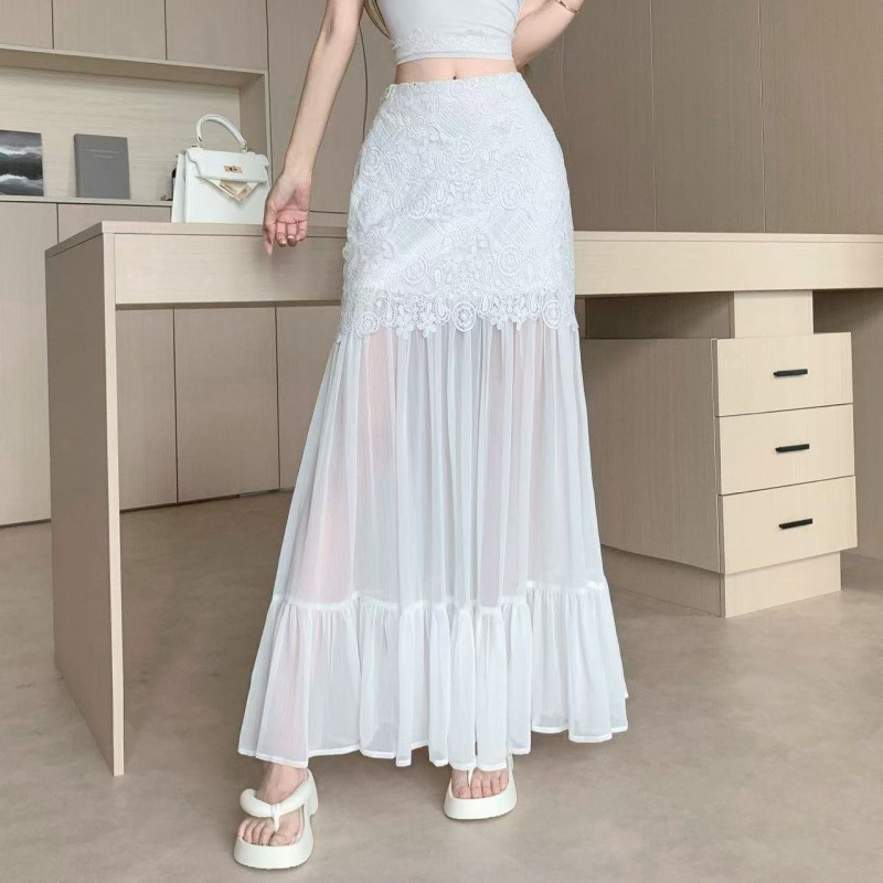 高级感蕾丝微透半身裙女2025春夏新款设计感高腰显瘦垂感时尚长裙|undefined