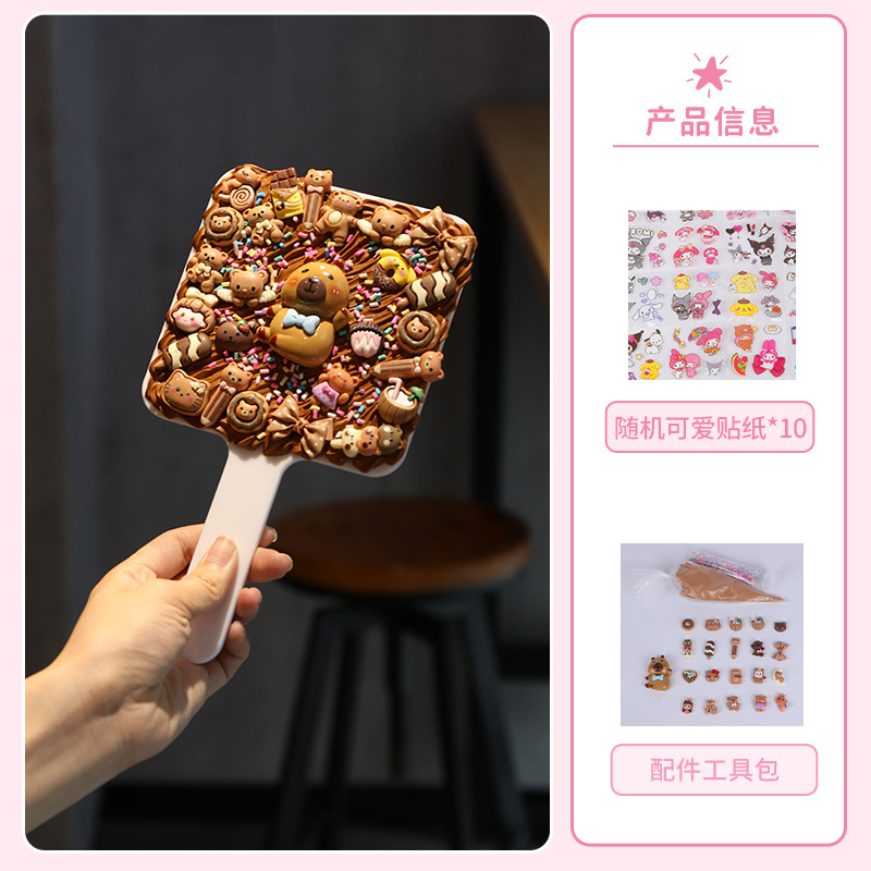 Diy para niños de mano espejo maquillaje material paquete dibujos animados hechos a mano puro pegamento de crema espejo juguete regalos para chicas