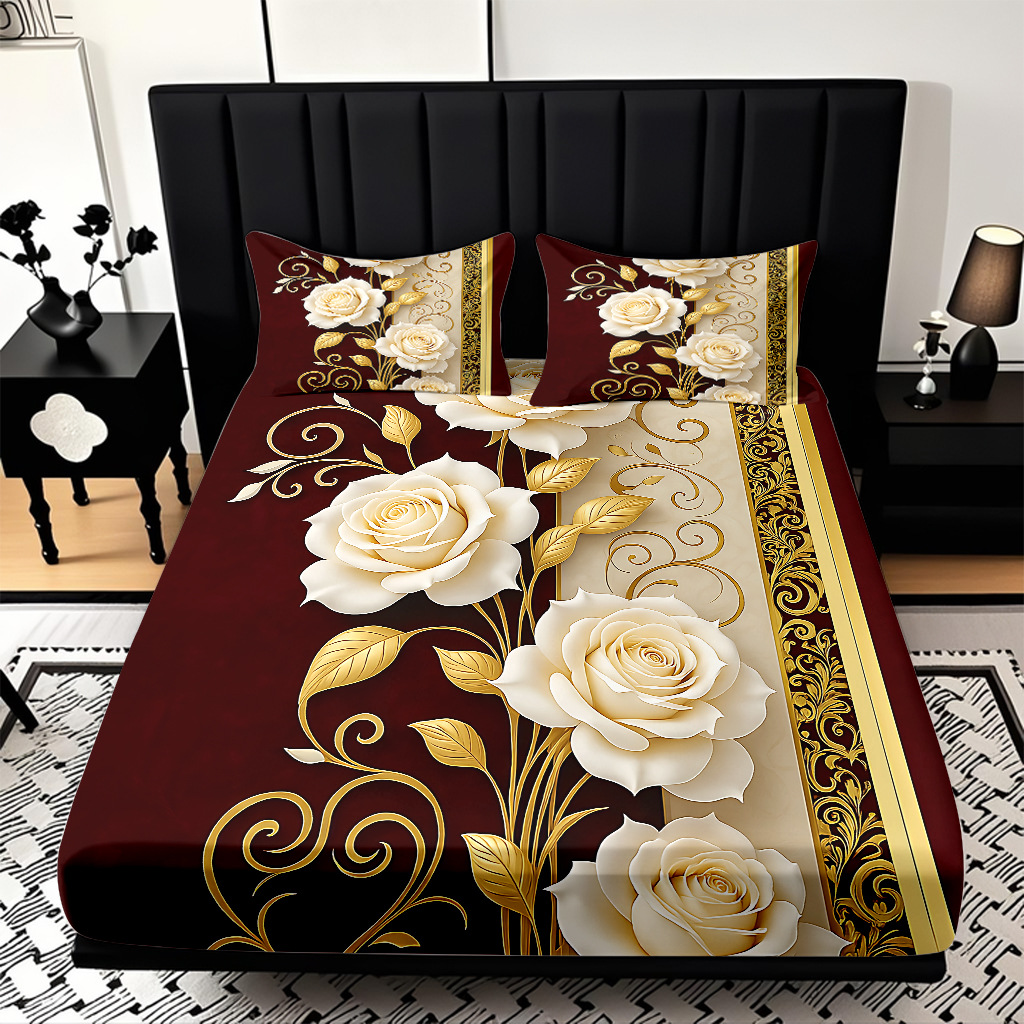 TEMU / JIT serie de flores de rosa multicolor 3D impresión digital set de cama para diseñar el fabricante de la fuente