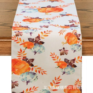 跨境北欧秋季感恩节美式桌垫南瓜枫叶餐桌布茶几客厅餐厅装饰桌旗