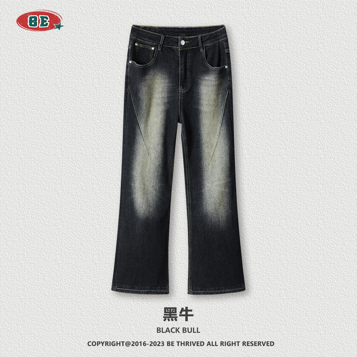 BE ropa de hombre | 2025 primavera estilo americano de moda suelta lavado de marca destrucción vibe estilo micro-corte jeans pantalones hombres de moda