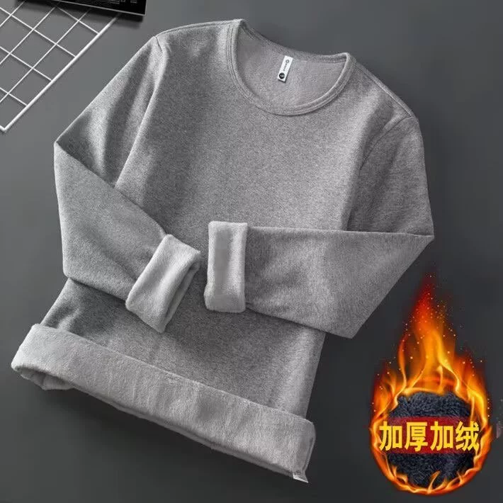 Футболка с длинными рукавами Source Factory, мужская бархатная утолщенная однотонная мужская футболка с круглым вырезом, осенне-зимняя теплая футболка с черным низом