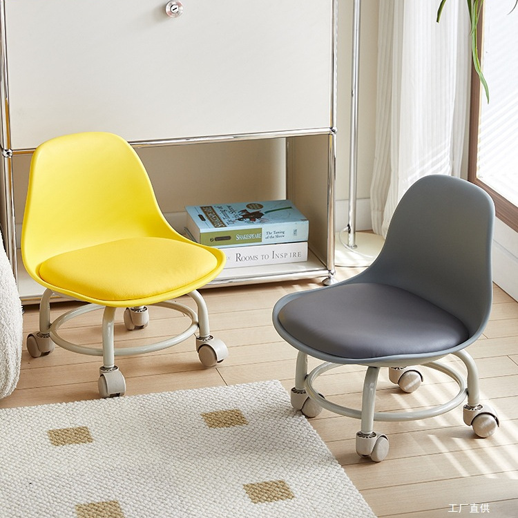 Small Stool with Swivel Wheels, Toddler Stool with Casters, Low Stool for Home Use, Lazy Roller Skating Chair with Beautiful Seams and Backrest, Internet-Famous Bench