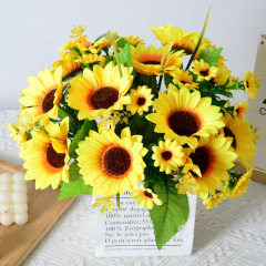 Simulated multi-head sunflower bouquet Home wedding hotel decoration sunflower sun chrysanthemum simulated bouquet wholesale
