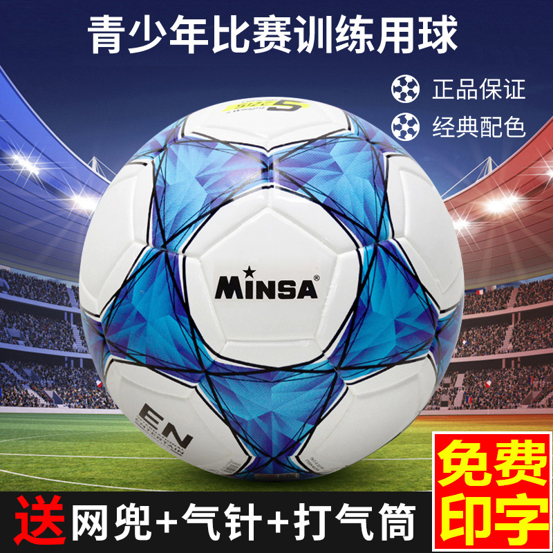 4호 파란색과 흰색 축구공 [무료인쇄] 펌프 + 에어니들 메쉬백