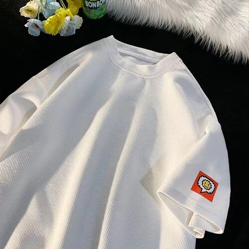 Waffle short-sleeved T-shirt men's summer large size T-shirt, wear-resistant trendy top with half sleeves oversize