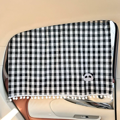 Car Window Sunshade Curtain, Car curtains - embedded-track-large-plaid-curtain-black-panda