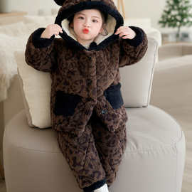 女童三层夹棉睡衣冬季2025新款女孩宝宝珊瑚绒加厚儿童冬款家居服