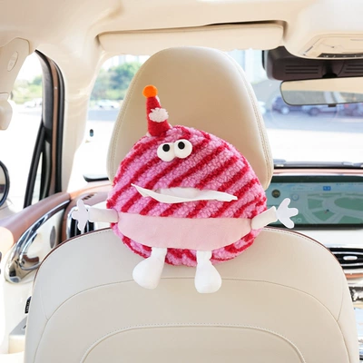 Car tissue box/set, Pattern, Hanging on the Back of - little-monster-round-tissue-box-red-stripes