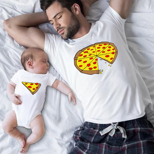 2022夏季亲子装ins欧美pizza搞笑童装可爱披萨纯棉家庭装短袖T恤
