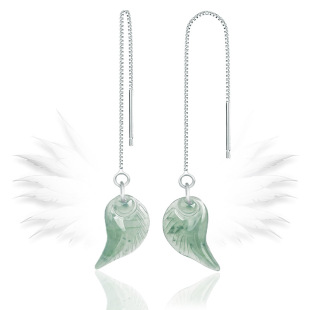 Natural A Goods Jade Blue Water Angel Wings Ear Line S925 Silver Set Ice Jade Stone Earrings Women's Earrings High-end Earrings