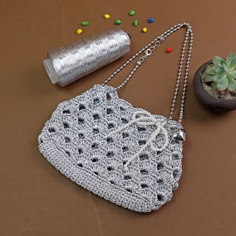 手工Feve金银丝diy包特色同款网红炫彩包芯纱线编织闪银钩织银色