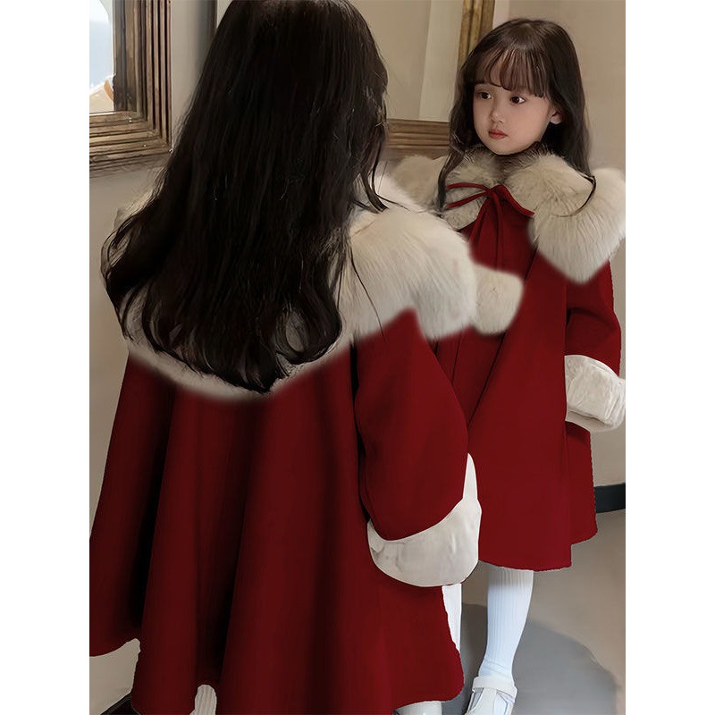 女童外套秋冬款2023新款冬季大衣儿童新年衣服童装加绒红色过年服