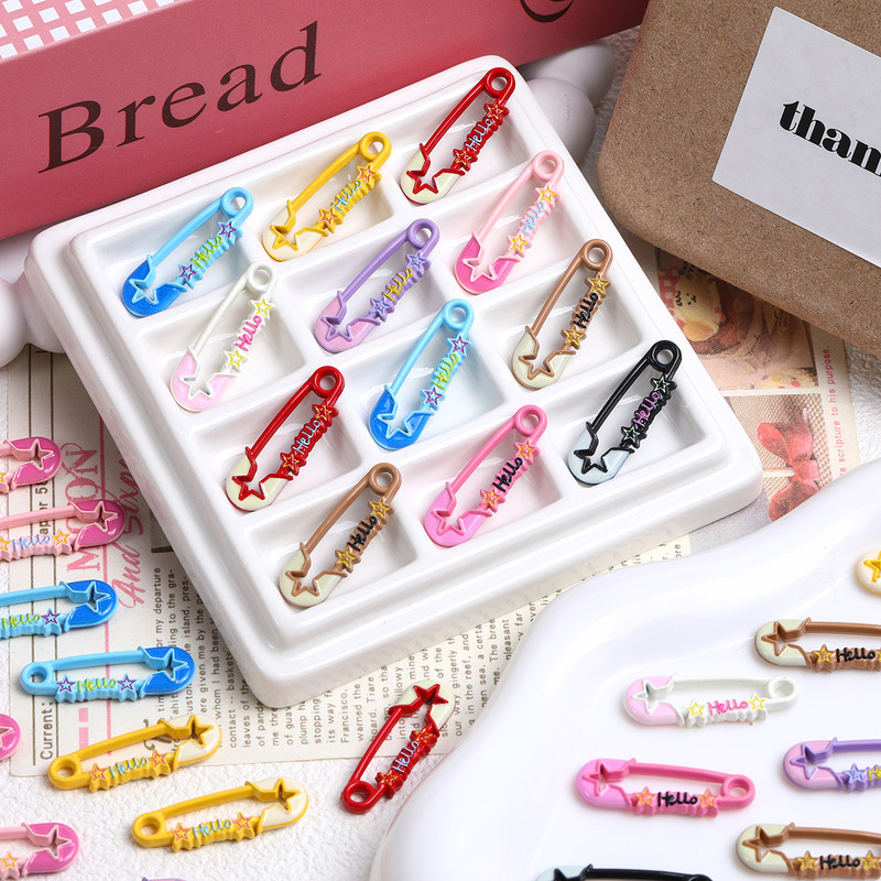 Alloy colorful hello pentagram imitation pin pendant small charm mobile phone chain DIY material hair accessory decoration parts